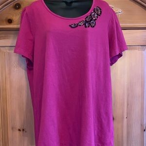 Liz & Me Beaded Leaves Casual Top (size 0x 16w)